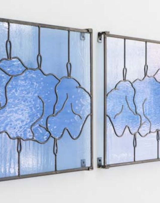 Leadlight glass artwork fixed to a wall. 