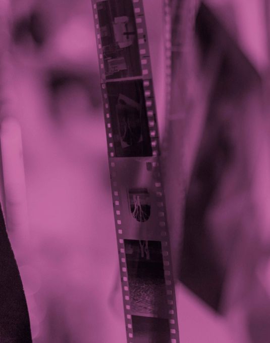 Plastic strips of film. 