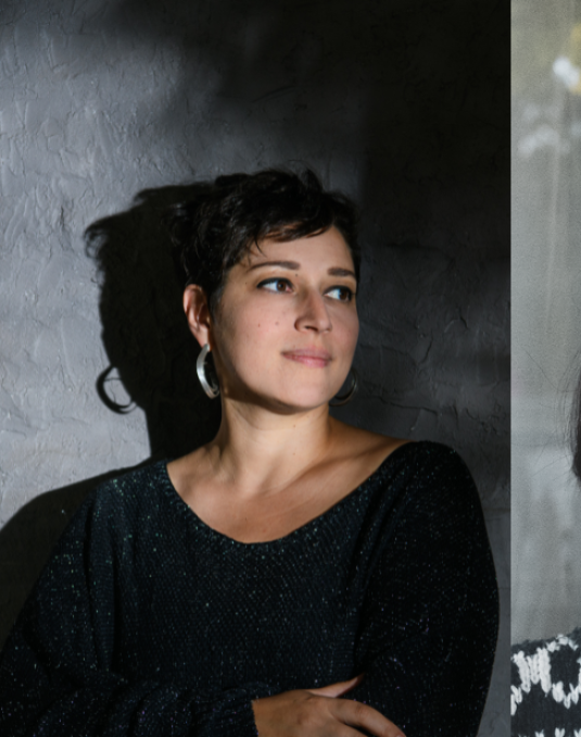 Two side by side headshots of artists.